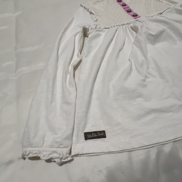 Matilda Jane Ivory Cottagecore Crochet Lace Dress 10 Button Pink Stripe Boho - Picture 11 of 14